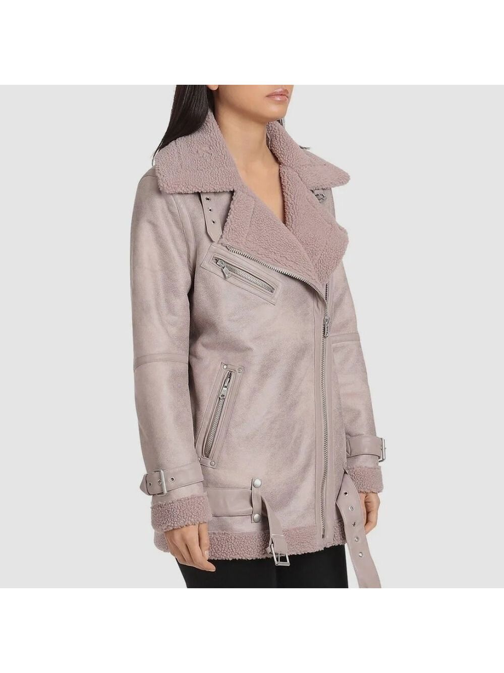 Avec Les Filles Oversized Faux Shearling Biker Jacket